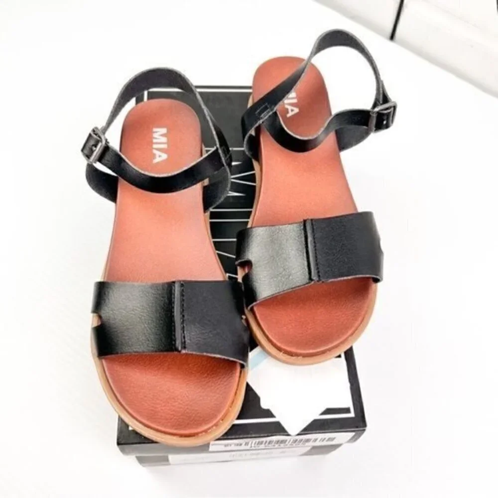 MIA sandal womens size 8 Olina vegan leather black adjustable ankle strap